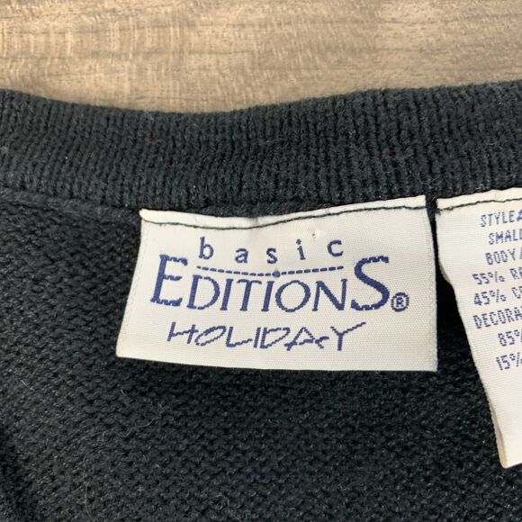 VTG Basic Edition Ugly Sweater Cardigan Holiday Embroidered Poinsettias Small - Picture 7 of 10